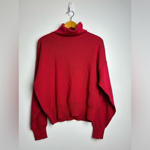 OBERMEYER Vtg Wool Red Crop Long Sleeve Turtleneck Pullover Sweater size M - Picture 2 of 11